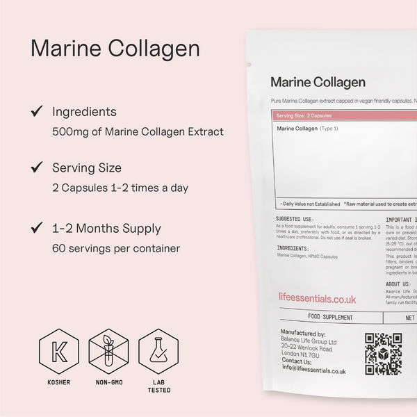 Life Essentials Marine Collagen benefits — skin elasticity, joint health and anti-ageing support